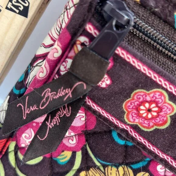 Women Vera Bradley Quilted Floral Crossbody Purse Wallet Small Shoulder Bag Pink - Picture 3 of 6